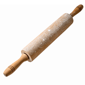 Wooden Rolling Pin with Sugar for Baking and Cooking on Transparent Background png