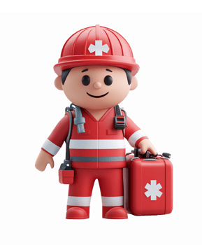 Cute Paramedic Character in Red Uniform Holding Medical Kit with Transparent Background png