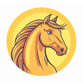 Golden Horse Head Illustration in Circular Design with Vibrant Background for Branding png
