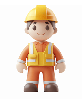 Friendly Construction Worker Character Wearing Safety Gear and Hard Hat with Reflective Strips png