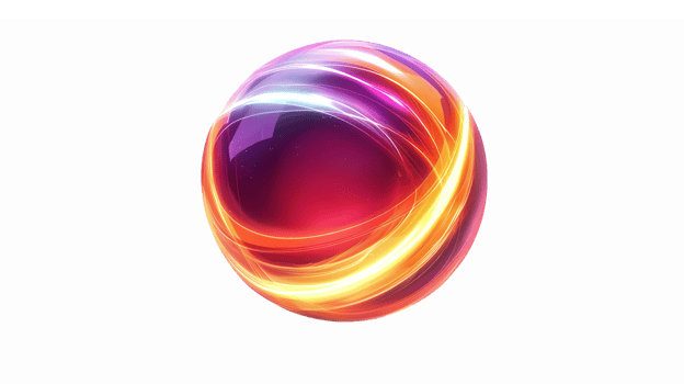 Glowing Abstract Sphere with Vibrant Light Trails and Swirling Colors on Transparent Background png