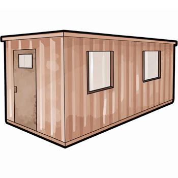 Detailed Illustration of a Wooden Shed with Windows and Door for Construction and Garden Use png