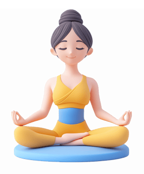 Yoga Meditation Woman in Comfortable Pose with Relaxing Expression and Colorful Outfit png