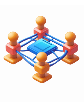 4 Person Network Connection with Central Node and Colorful Lines for Collaboration and Communication png