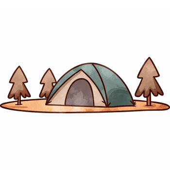 Colorful Camping Tent Surrounded by Pine Trees in Nature Scenic Illustration png