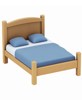 Wooden Bed with Blue Bedding and Pillows Ideal for Bedroom Decor and Interior Design Projects png