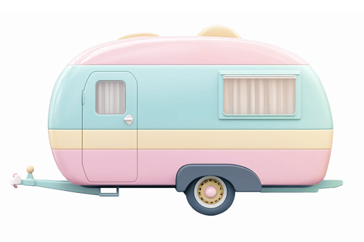 Retro Pastel Caravan Trailer with Cute Design and Transparent Background for Fun Illustrations png