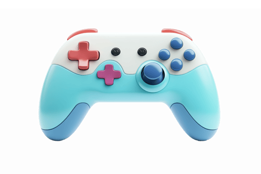 Colorful Retro Style Game Controller with Buttons and Joystick in 3D Design for Gaming Applications png