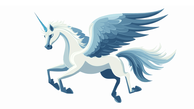 Magical Winged Unicorn Galloping with Graceful Wings in Vibrant Blue and White Colors png