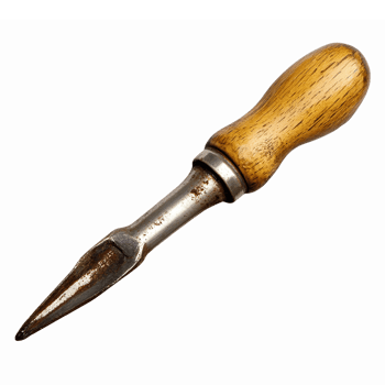Wooden Handle Awl Tool for Leatherwork and Crafting with Metal Tip and Sharp Point png