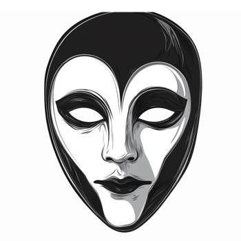 Stylized Monochrome Alien Face Mask Design for Fantasy and Sci-Fi Art Projects png