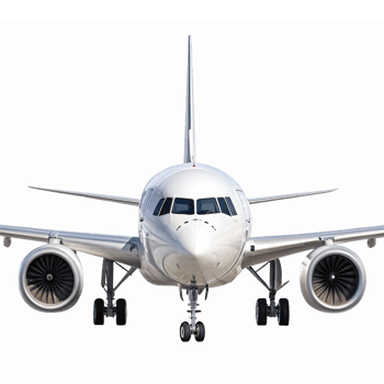 Realistic Front View of a Modern Passenger Airplane with Detailed Jet Engines Transparent Background png