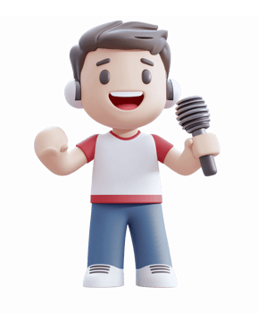 Cheerful Cartoon Character with Microphone and Headphones for Podcasting and Music Themes png