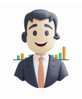 Friendly Male Customer Support Agent with Headset and Bar Graphs Showing Data Analysis png
