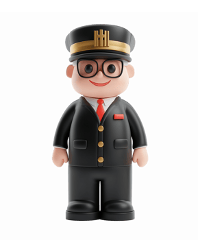 Playful Toy Train Conductor Figure in Classic Uniform with Hat and Glasses on Transparent Background png