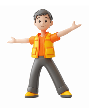 Friendly Cartoon Character in Safety Vest with Open Arms for Community Engagement and Safety Promotion png
