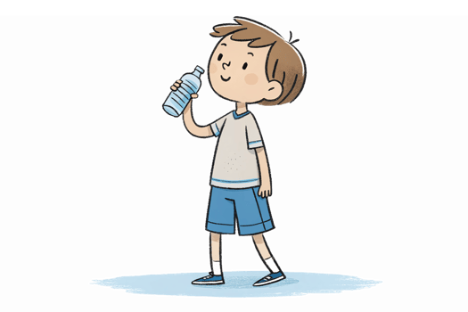 Happy Boy Drinking Water Cartoon Illustration for Children Health and Wellness png
