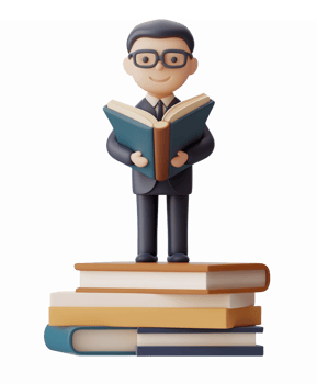Businessman Reading Book on Stacked Colorful Books with Transparent Background png
