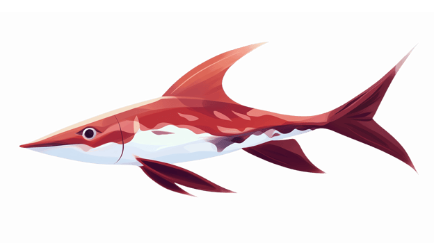 Vibrant Red and White Illustration of a Fish with Streamlined Body and Detailed Features png