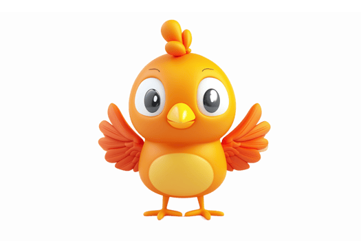Cute Orange Cartoon Bird Character with Wings and Big Eyes Perfect for Kids Illustrations png