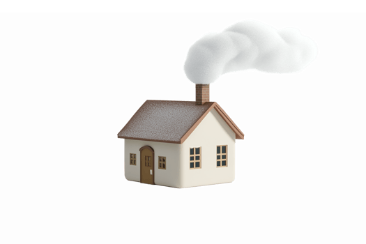 Cozy Cottage with Smoke Rising from Chimney in a Whimsical Style for Home Decor and Illustrations png