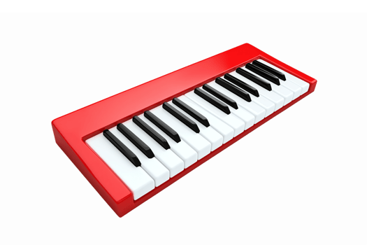 Bright Red Melodica Keyboard with Black and White Keys for Music Education and Performance png