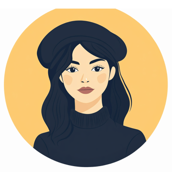 Stylish Female Portrait with Black Beret and Sweater on Yellow Background for Modern Design png