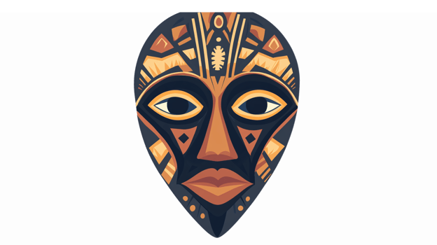African Tribal Mask Illustration with Geometric Patterns and Vivid Colors for Cultural Designs png
