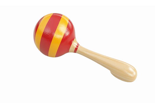 Colorful Wooden Maraca with Red and Yellow Stripes on a Transparent Background png