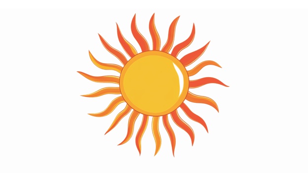 Bright Sun with Radiant Orange Rays on Transparent Background for Summer Designs png