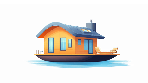 Cozy Floating House on Water with Modern Design and Scenic View png