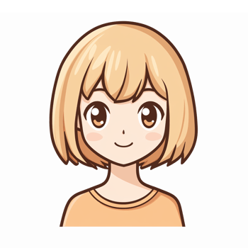 Cute Anime Girl with Short Blonde Hair Smiling in Casual Orange Shirt with Friendly Expression png