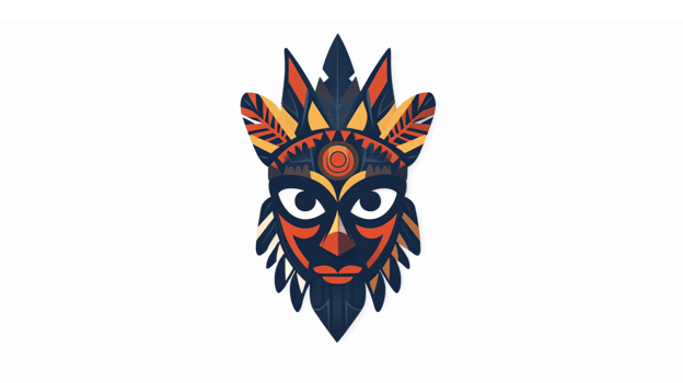Vibrant Tribal Mask with Feathers and Geometric Patterns for Cultural Art and Design Projects png