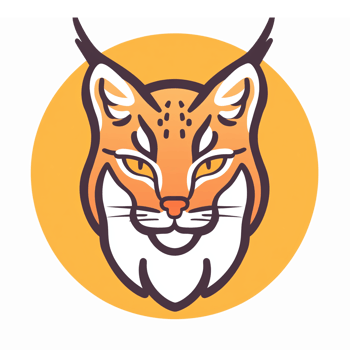 Stylized Lynx Head Illustration with Bright Orange Background for Wildlife and Nature Themes png