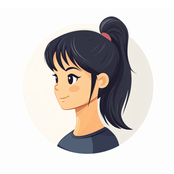 Profile Illustration of a Young Girl with Long Dark Hair in a Circular Design png