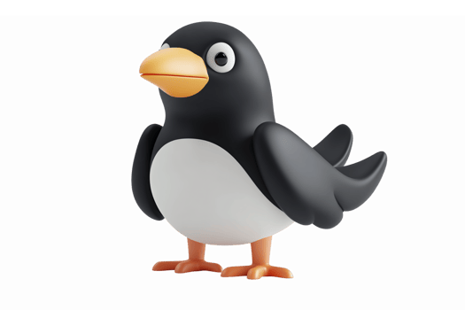 Whimsical Black and White Cartoon Bird Character with Playful Expression for Kids Illustration png