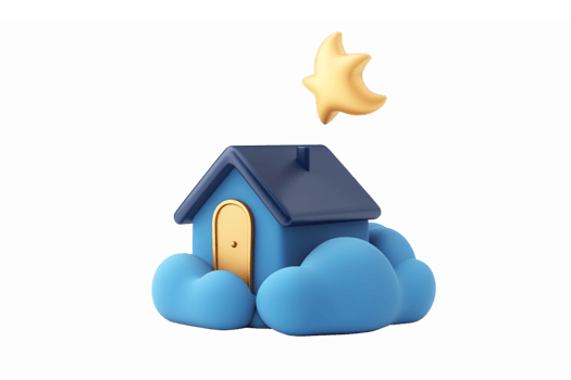 Dreamy Cartoon House Surrounded by Clouds and a Star for Imaginative Design Concepts png