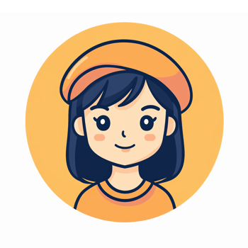 Cheerful Young Girl Character with Orange Beret and Shirt on Bright Background png