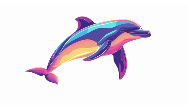 Colorful Dolphin Illustration with Vibrant Abstract Design for Marine Wildlife Themes png