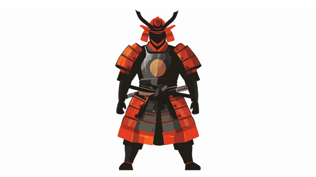 Vibrant Samurai Warrior in Red Armor with Helmet Ready for Battle png