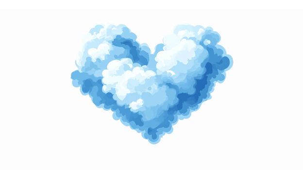 Fluffy Blue Cloud Heart Shape Illustration with Soft Textures and Dreamy Aesthetic png