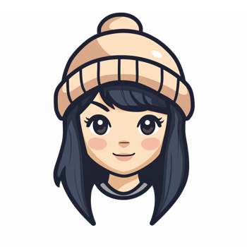 Cute Cartoon Girl with Dark Hair and Knitted Beanie Hat Character Illustration png