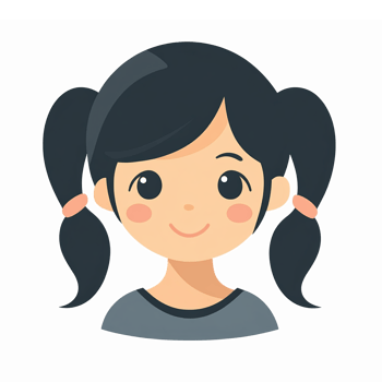 Cute Girl Character with Pigtails Smiling Illustration for Children Related Designs png