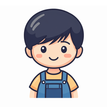 Adorable Cartoon Boy Character with Dark Hair in Blue Overalls Smiling Illustration png