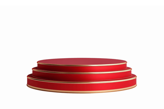 Elegant Three Tiered Red Stage Platform with Gold Trim for Awards Presentations and Events png