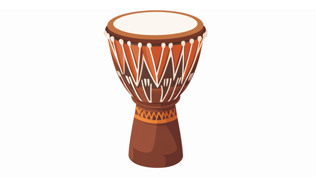 Colorful Handcrafted African Djembe Drum with Intricate Patterns and Textured Surface png