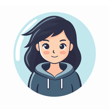 Cartoon Character Portrait of Young Girl with Dark Hair in Hoodie Smiling on Transparent Background png