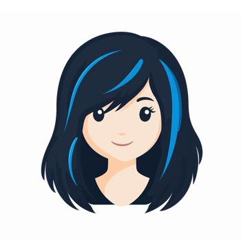 Cute Cartoon Girl with Long Dark Hair and Vibrant Blue Highlights on Transparent Background png