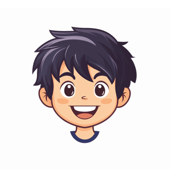 Happy Cartoon Boy Character with Dark Hair Smiling Expression on Transparent Background png