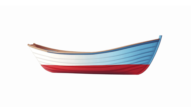 Vibrant Traditional Fishing Boat Side View Illustration with Red Blue and White Colors png